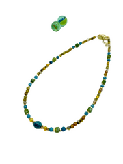 Agate & jade gemstone necklace ( yellow/petrol)