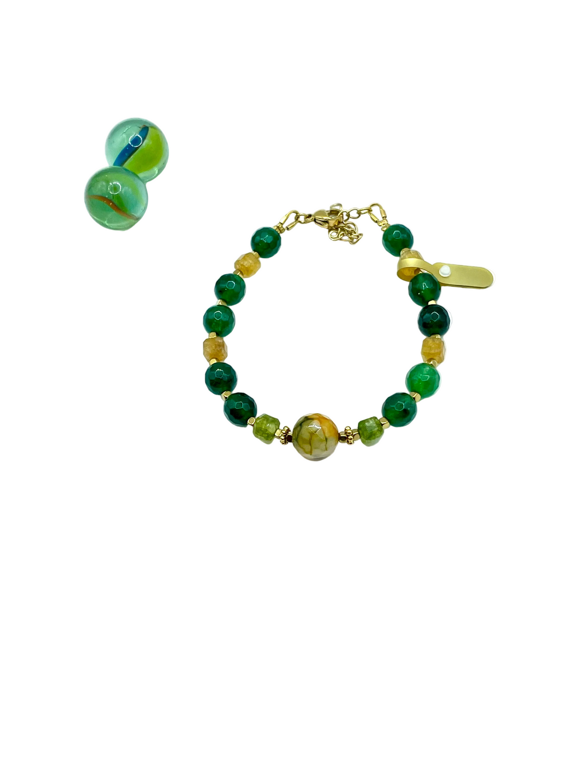 Agate & jade gemstone bracelet ( green/yellow)