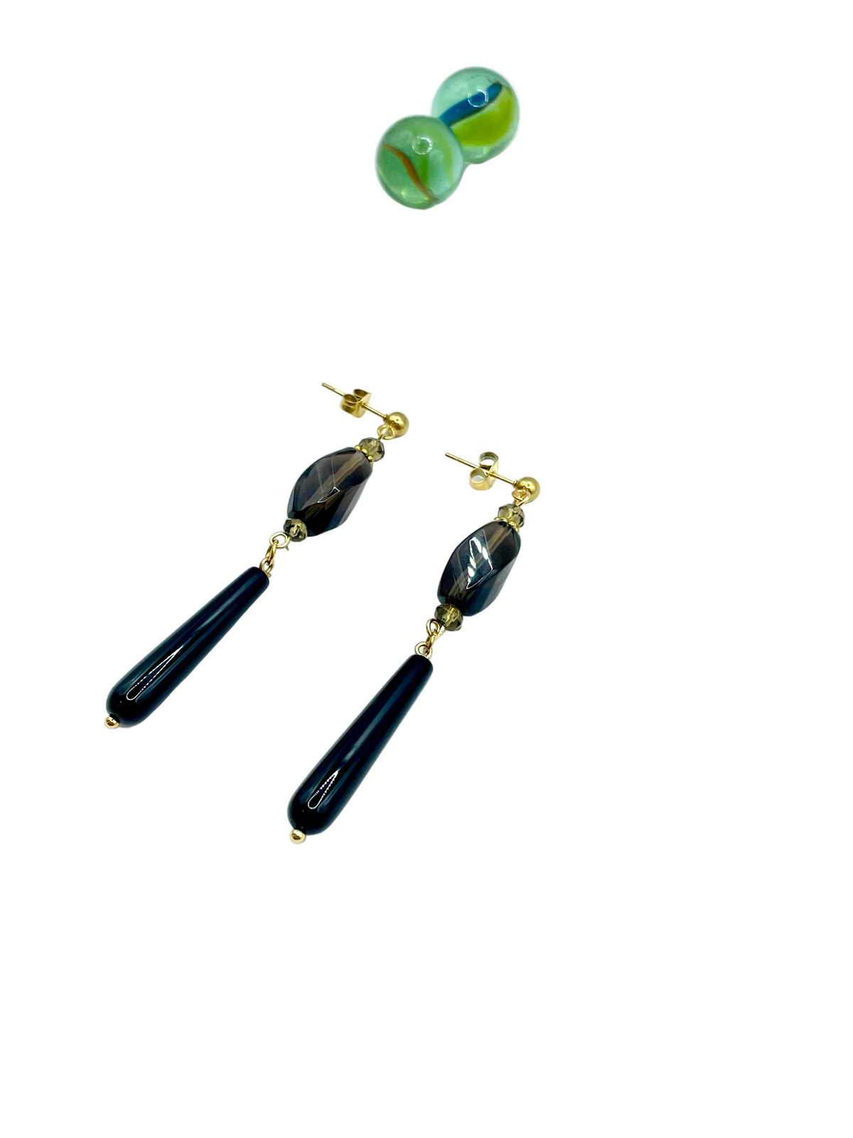 Smoky Quartz & black onyx dangles