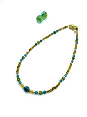 Agate & jade gemstone necklace ( yellow/petrol)
