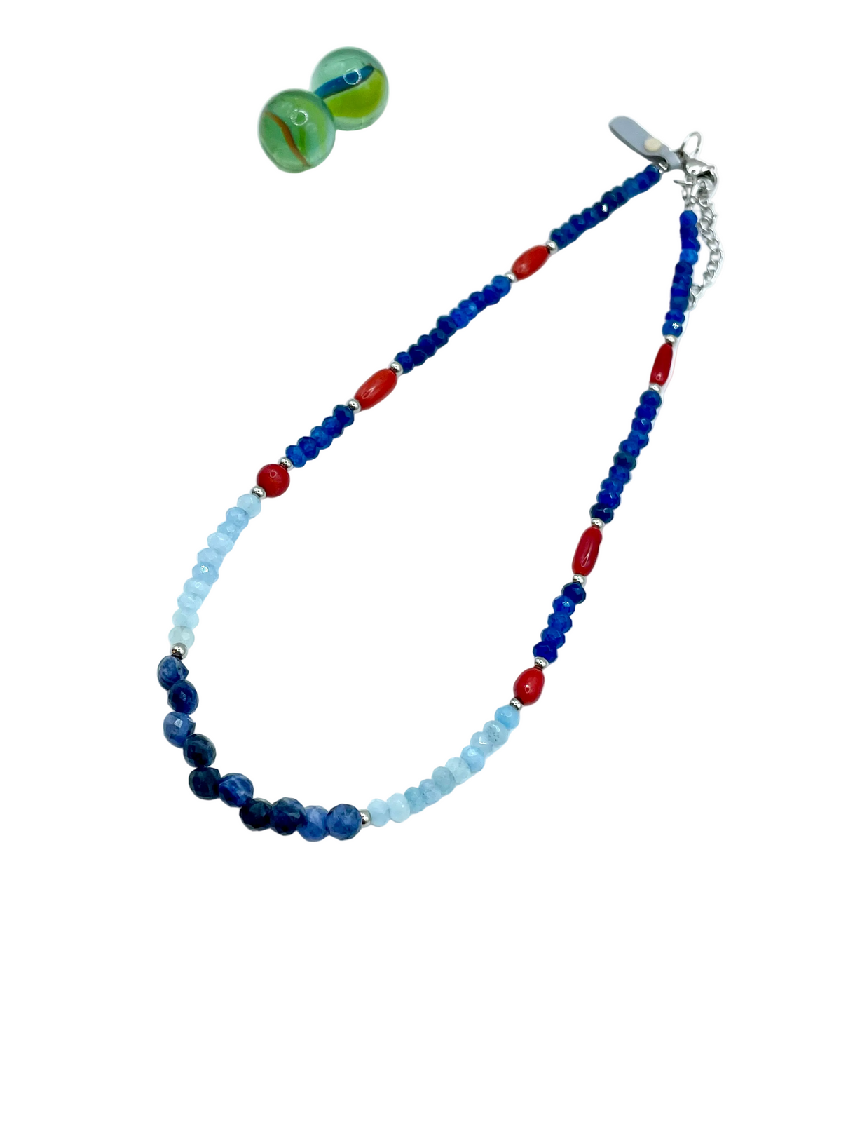 Blue jade, red corals & sodalite necklace