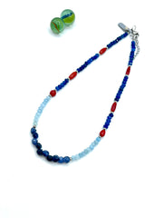 Blue jade, red corals & sodalite necklace