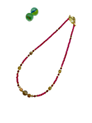 Fuchsia agate & jade cubes gemstone necklace