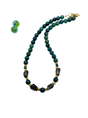 Cypress green agate & smoky quartz gemstone necklace