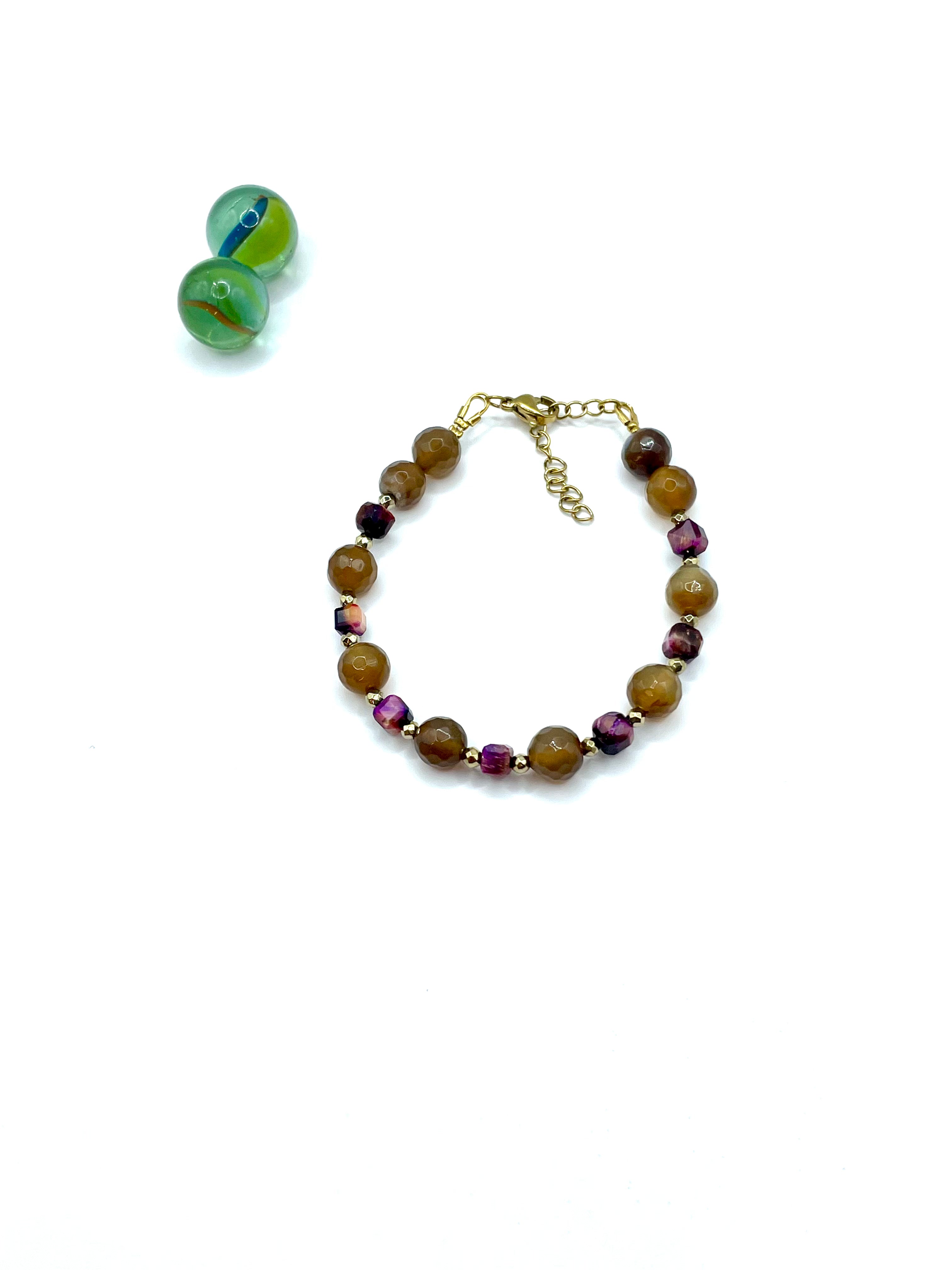 Agate & tiger’s eye gemstone bracelet ( brown/purple)