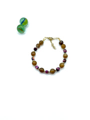 Agate & tiger’s eye gemstone bracelet ( brown/purple)