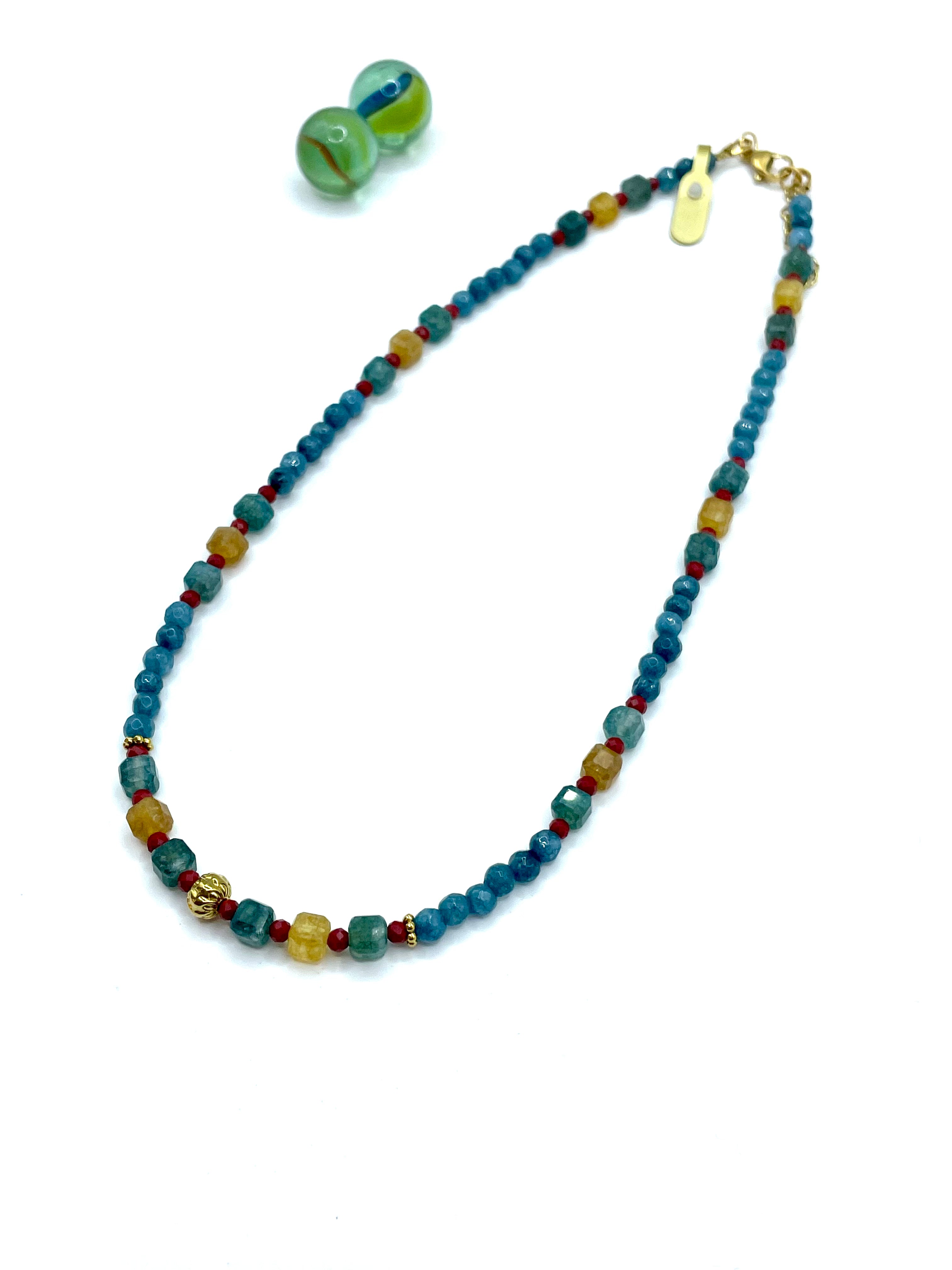 Agate & jade gemstone necklace ( blue/yellow/red)