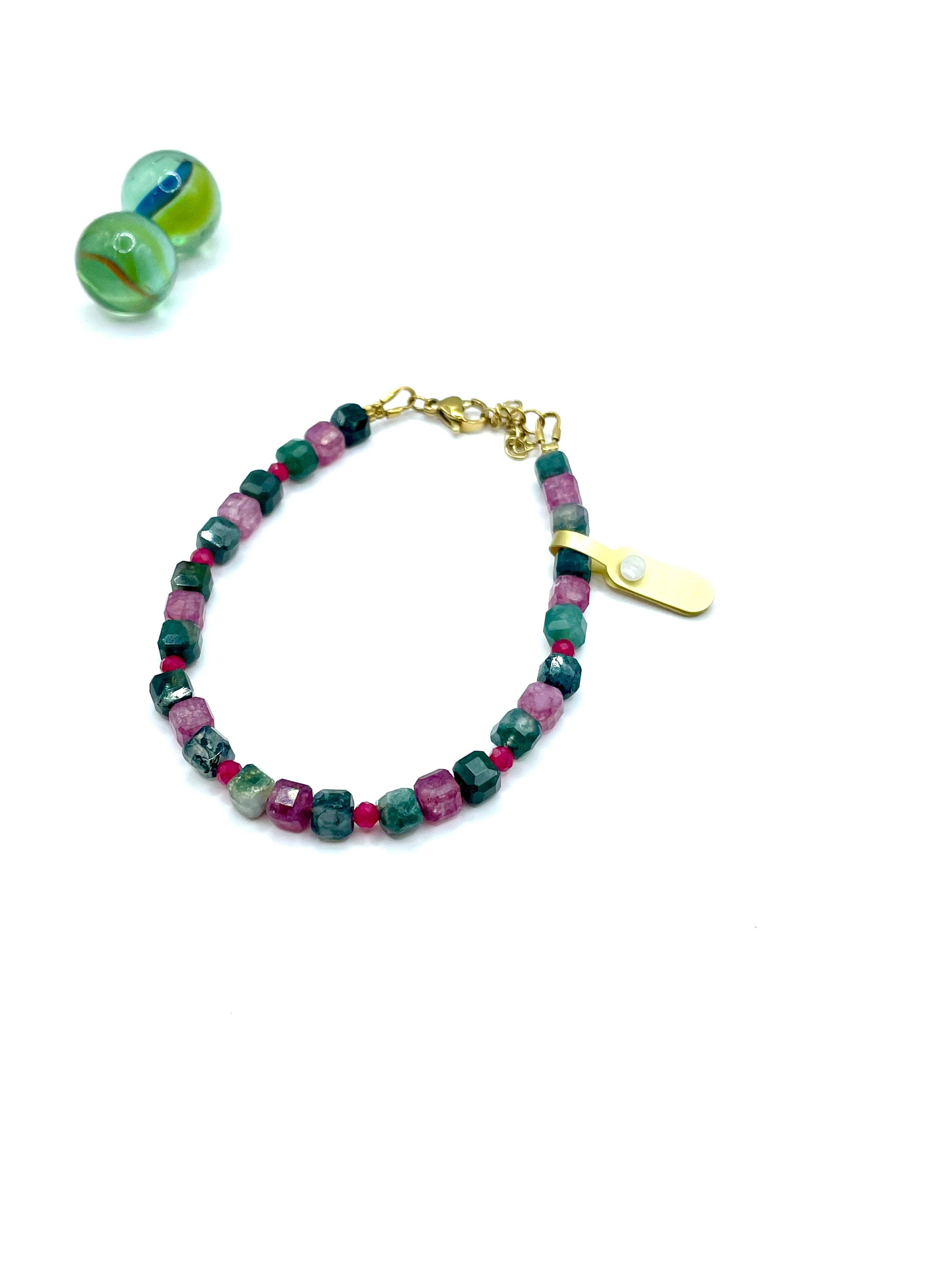 Jade “cubes” gemstone bracelet ( pink/petrol)