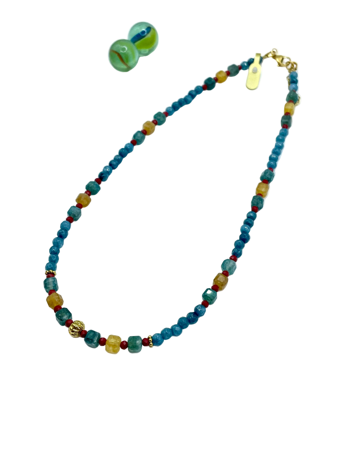 Agate & jade gemstone necklace ( blue/yellow/red)