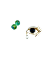 Evil eye black crystal brooch