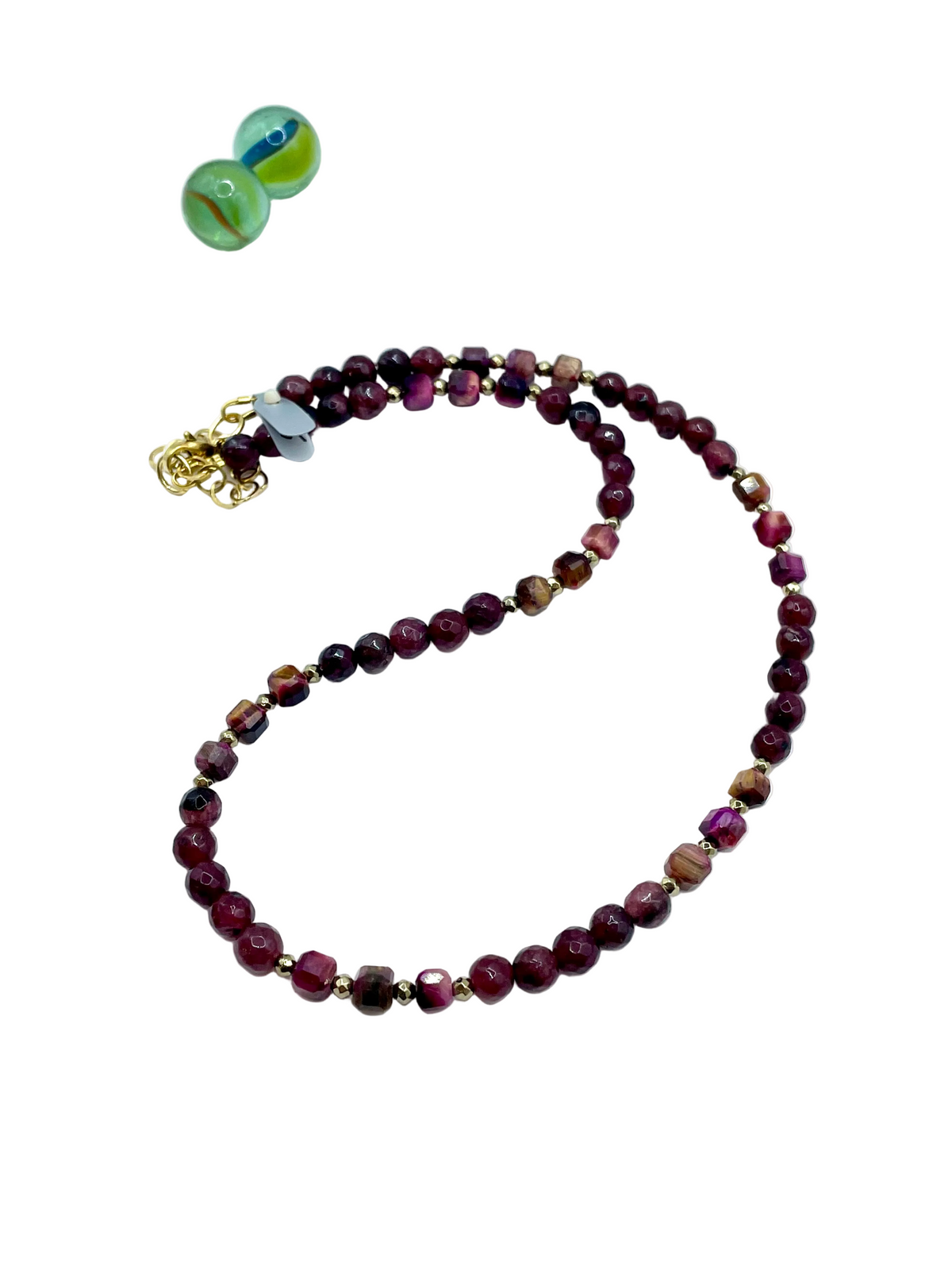 Agate & tiger’s eye “cubes” BORDEAUX necklace