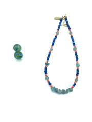 blue agate/orange corals/apatite necklace