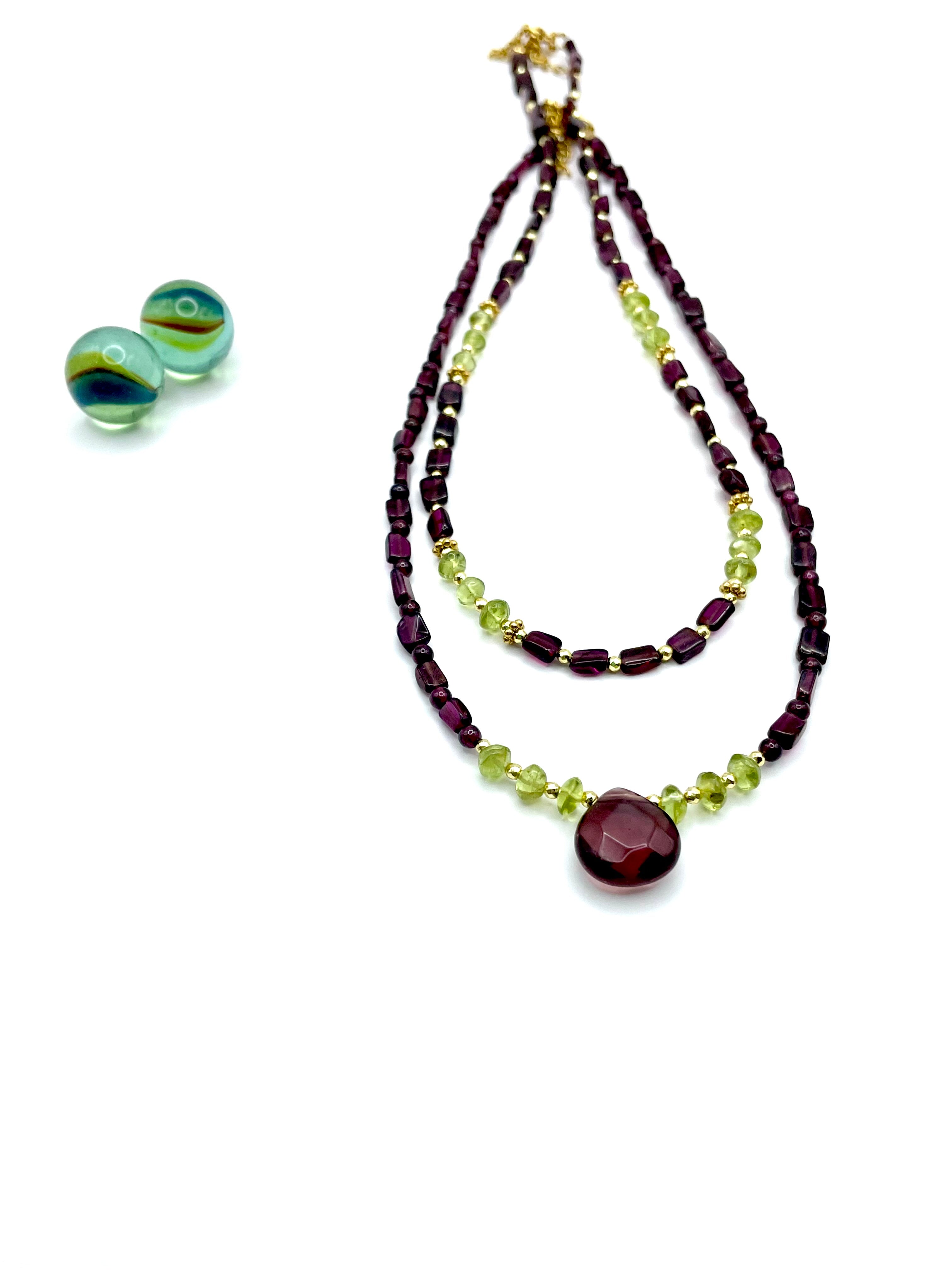 GARNET & PERIDOTE NECKLACE (TEARDROP)