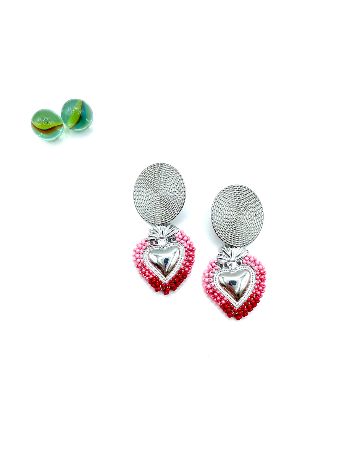 “Malena” heart dangle earrings (red/pink)