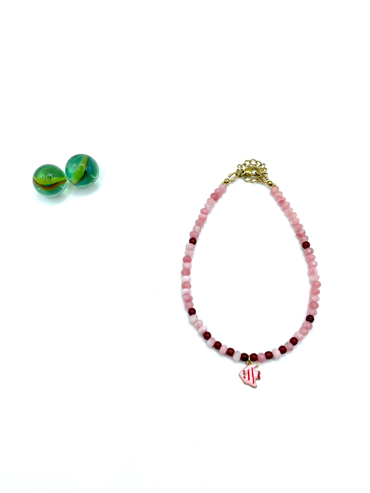 ''pink fish'' gemstone anklet ( pink/red jade)