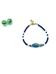 ''FISH'' gemstone anklet (lapis lazuli/pearls)
