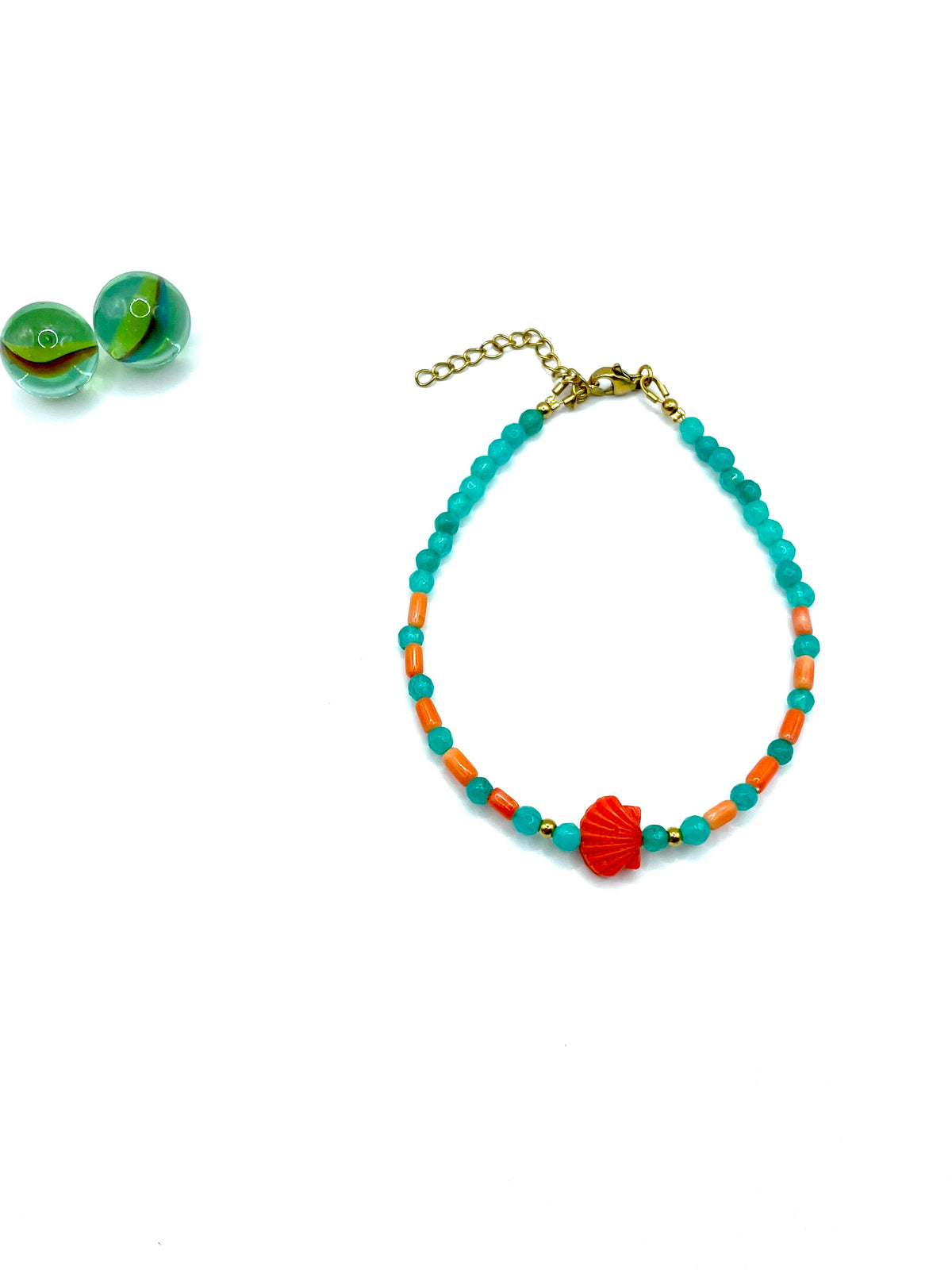 ''orange shell'' gemstone anklet (orange corals/jade)