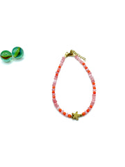 ''starfish'' gemstone anklet (orange corals/pink jade)