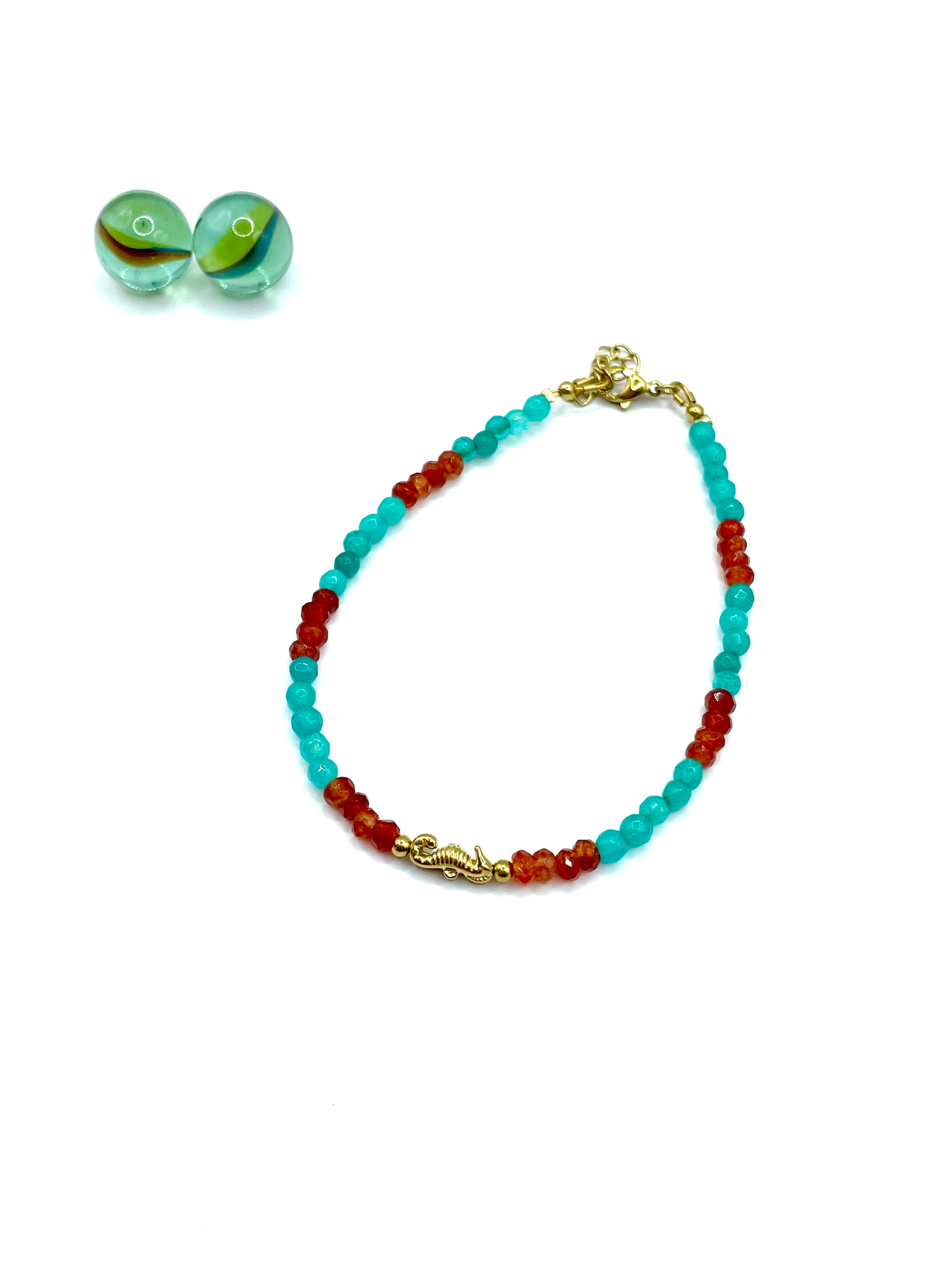 ''Seahorse'' gemstone anklet ( jade/ agate)