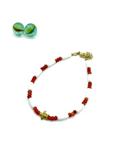 ''mini turtle'' gemstone anklet (white corals/agate)