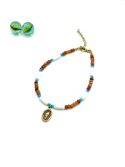 ''CONCH'' gemstone anklet (white corals/agate)