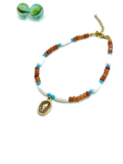 ''CONCH'' gemstone anklet (white corals/agate)
