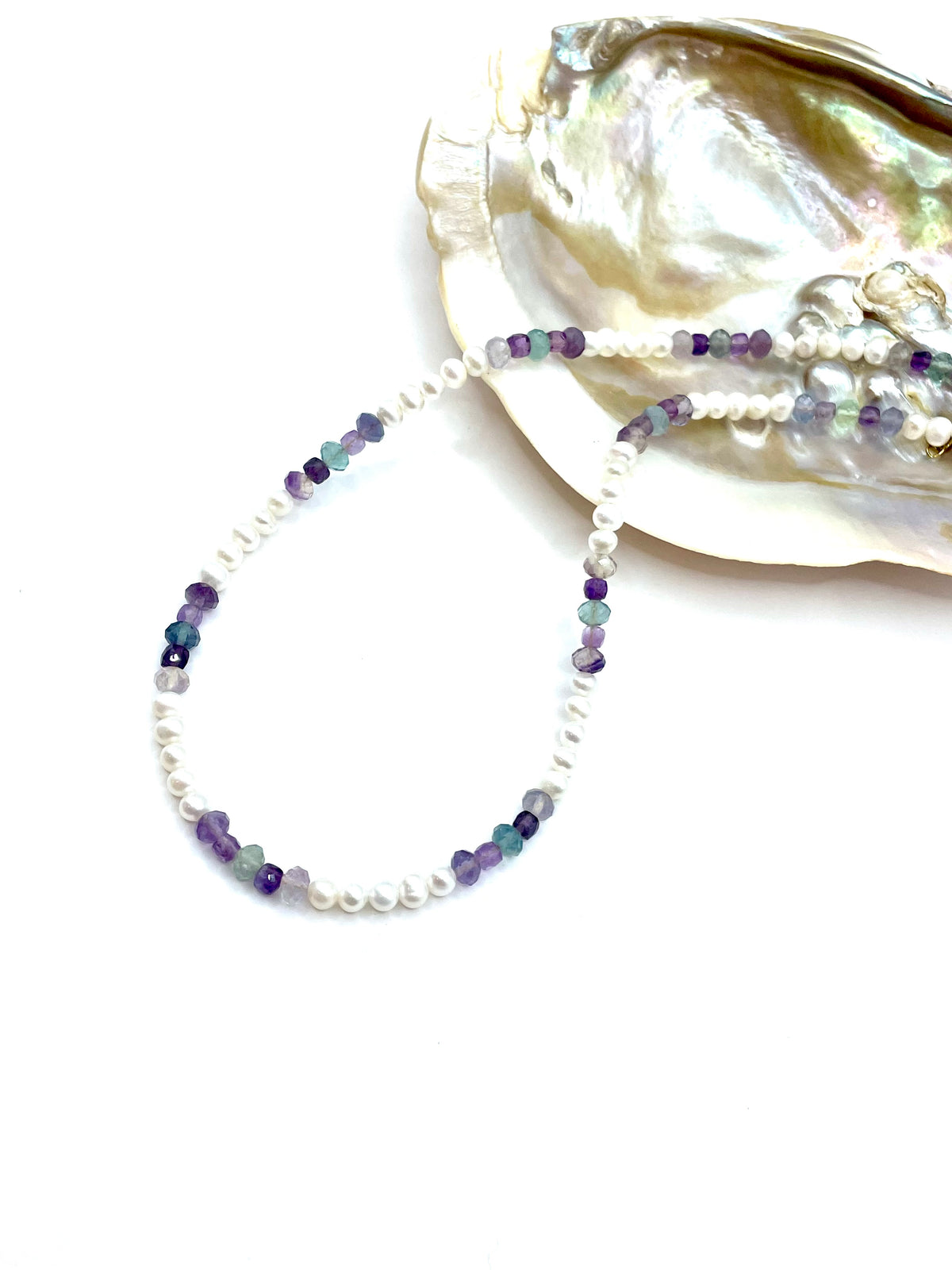 WHITE CULTIVATED PEARLS & FLUORITE NECKLACE