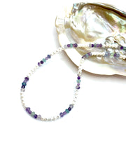 WHITE CULTIVATED PEARLS & FLUORITE NECKLACE