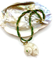 ''KOCHILIUM'' NECKLACE (olive green jade & antique gold hematite)