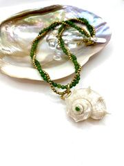 ''KOCHILIUM'' NECKLACE (olive green jade & antique gold hematite)