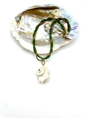 ''KOCHILIUM'' NECKLACE (olive green jade & antique gold hematite)