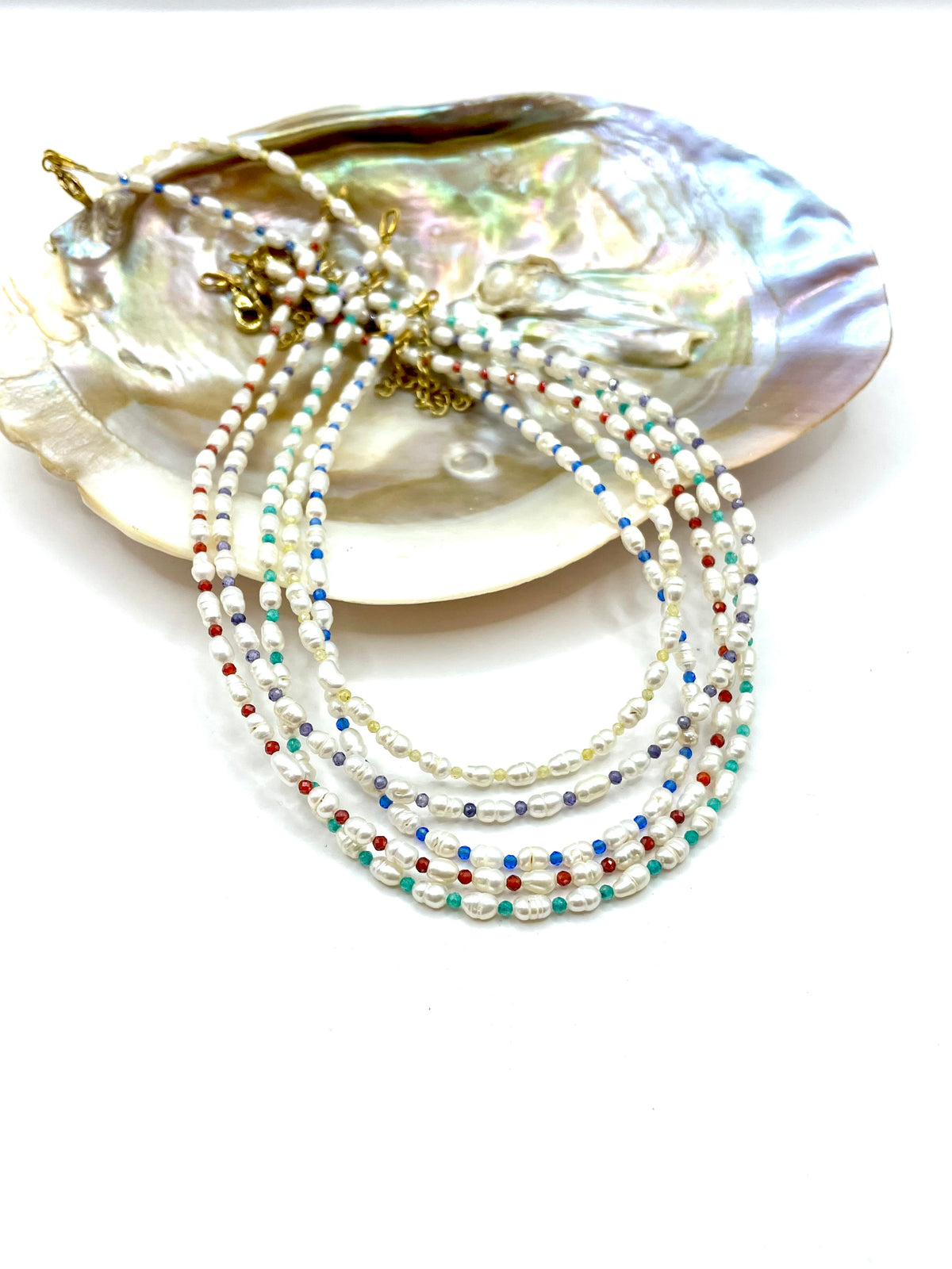 “Rice” freshwater pearls & zirconia choker necklace