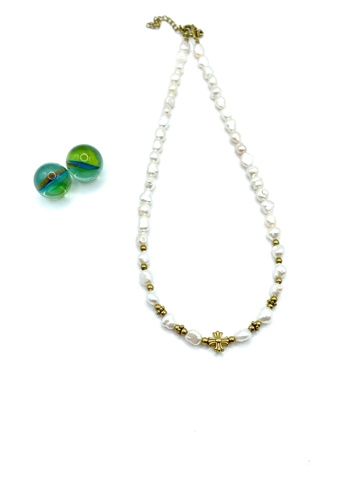 ''mini cross'' Baroque freshwater pearls necklace