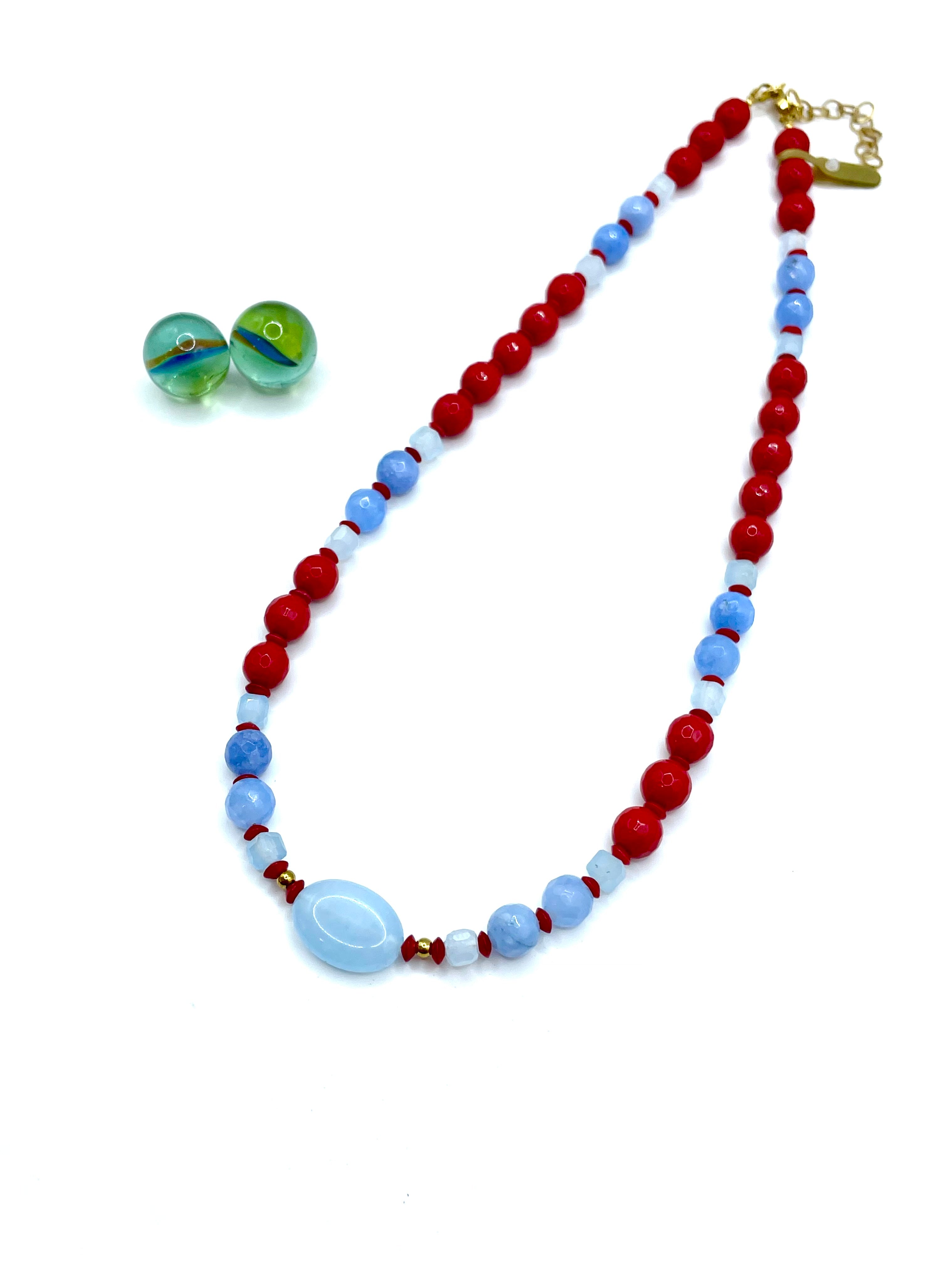 RED AGATE & BABY BLUE NECKLACE