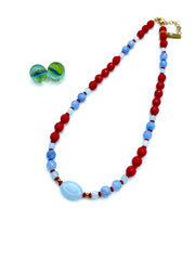 RED AGATE & BABY BLUE NECKLACE