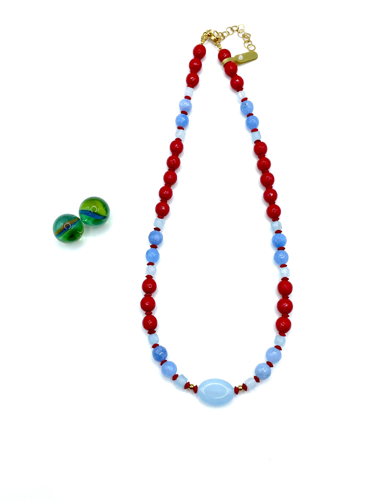 RED AGATE & BABY BLUE NECKLACE