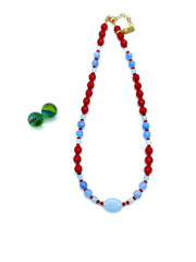 RED AGATE & BABY BLUE NECKLACE