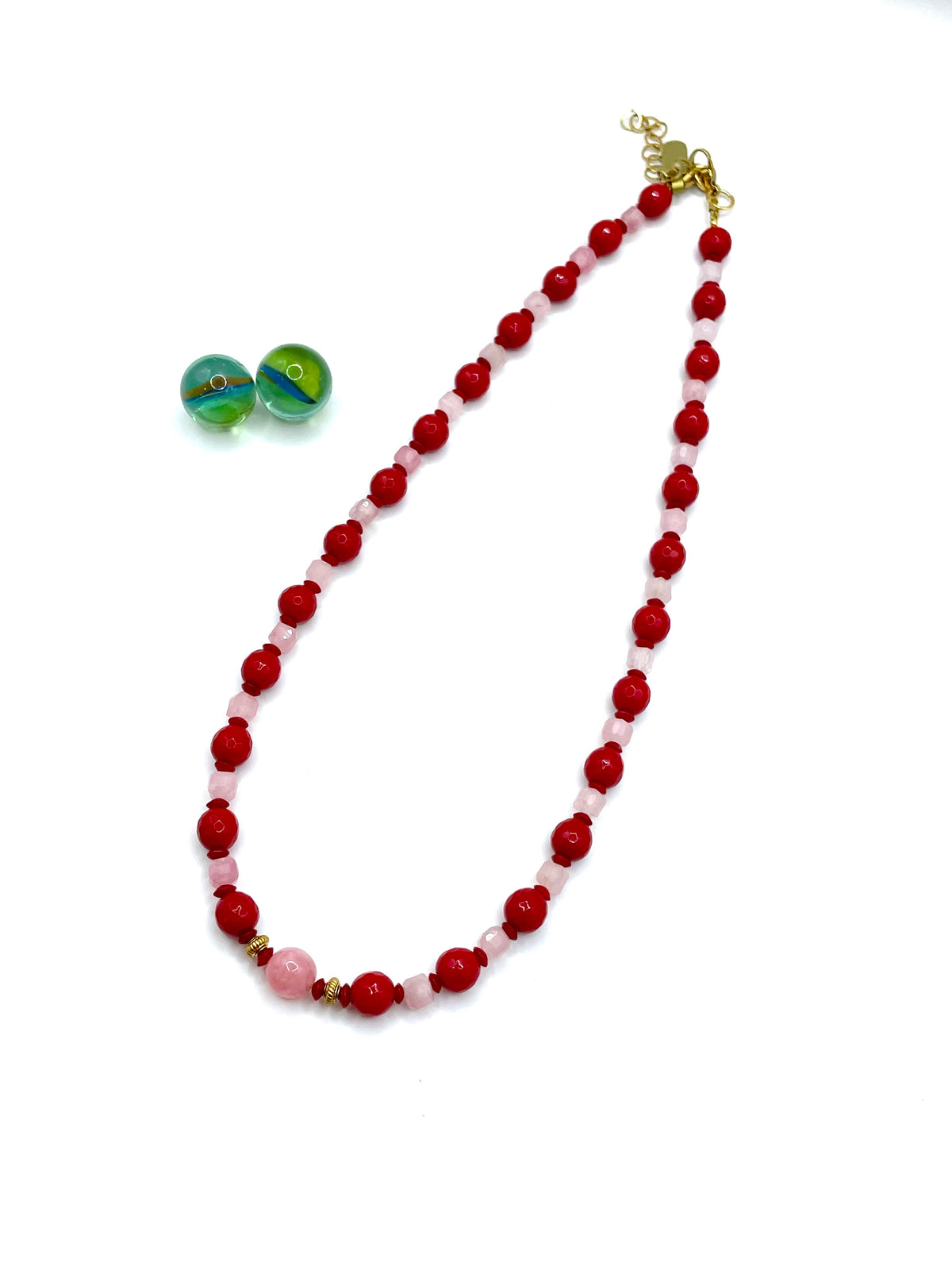 RED AGATE & PINK JADE NECKLACE