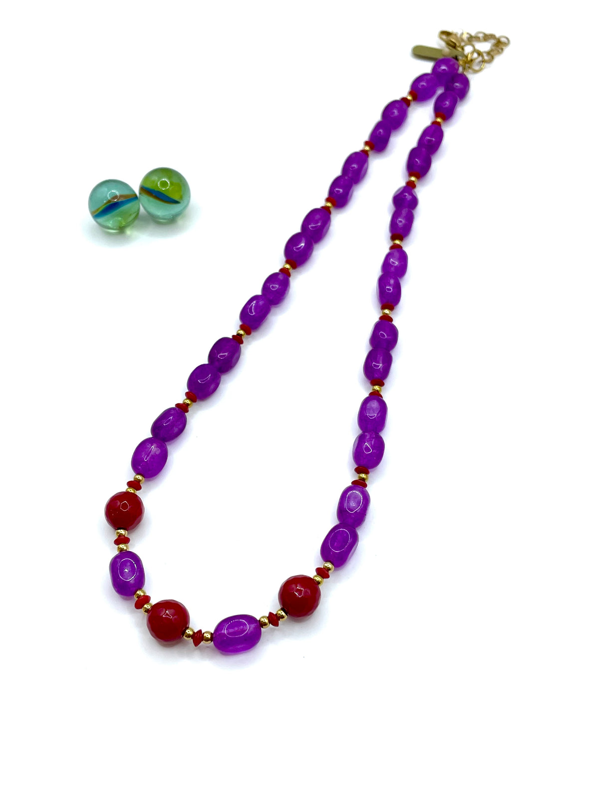 PURPLE JADE PEBBLES & RED AGATE NECKLACE
