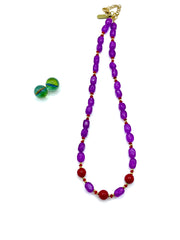 PURPLE JADE PEBBLES & RED AGATE NECKLACE