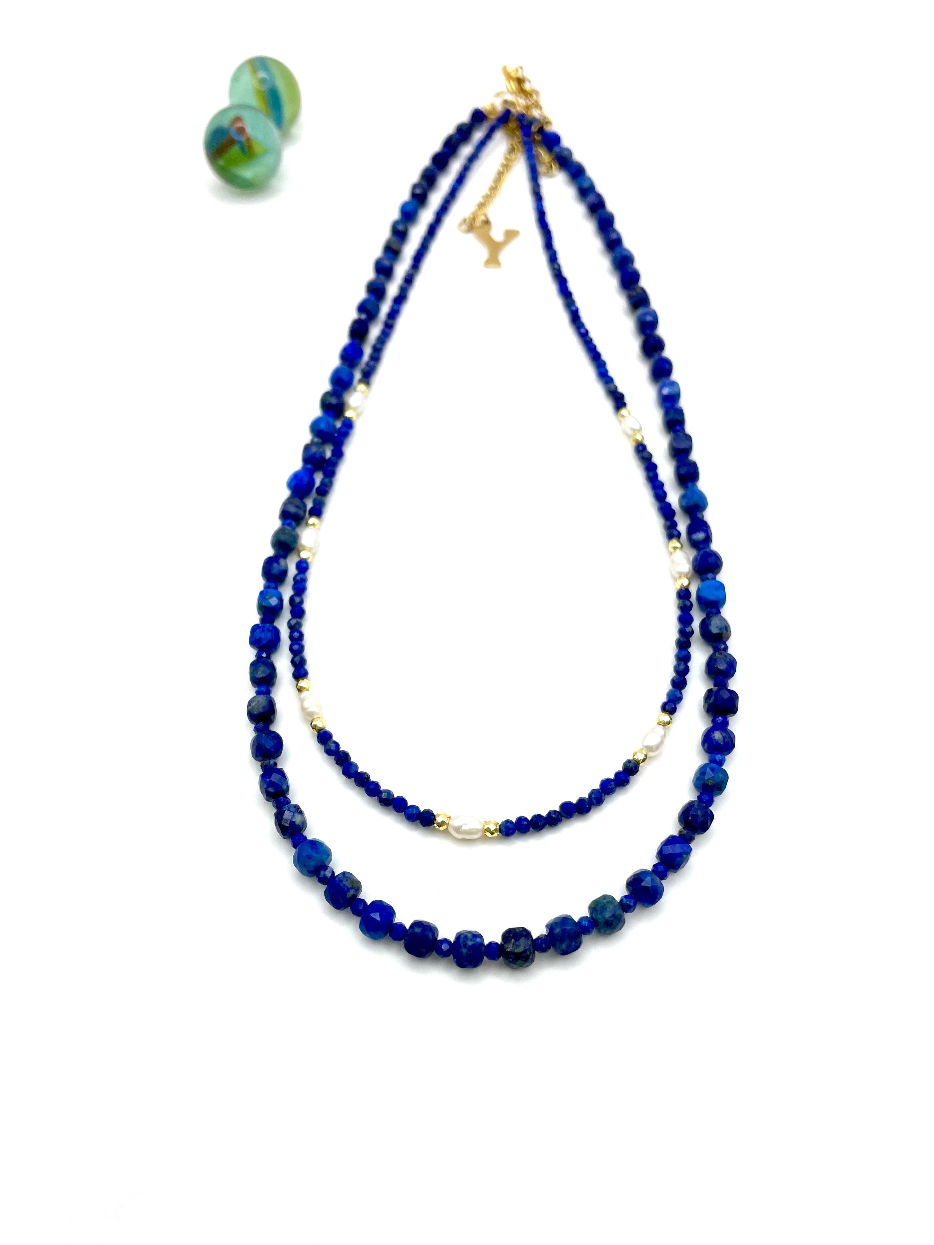 TINY LAPIS LAZULI & PEARLS NECKLACE