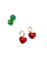 ''RED HEARTS'' STAINLESS STEEL HOOP EARRINGS