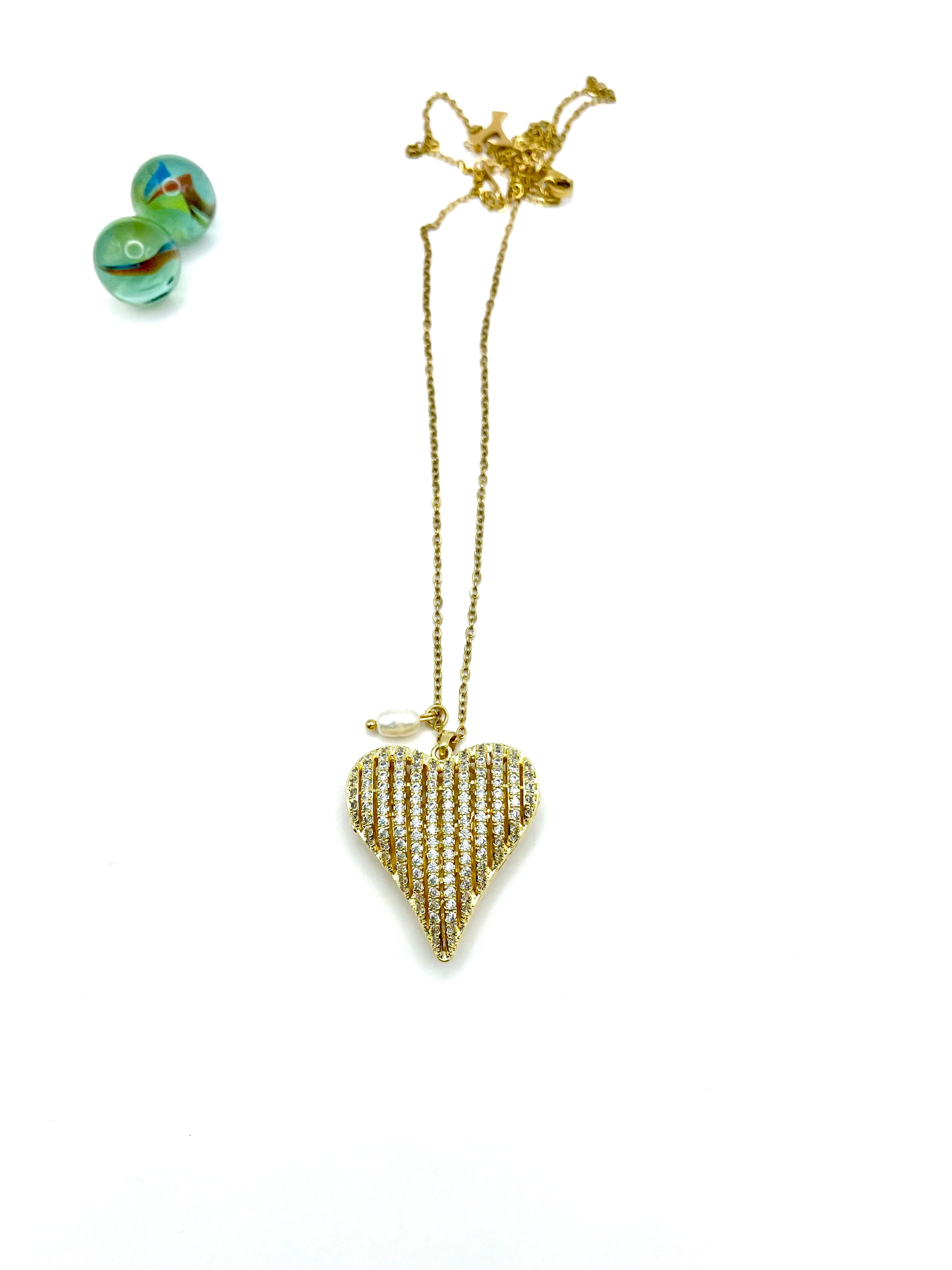''SPARKLED HEART'' STAINLESS STEEL NECKLACE
