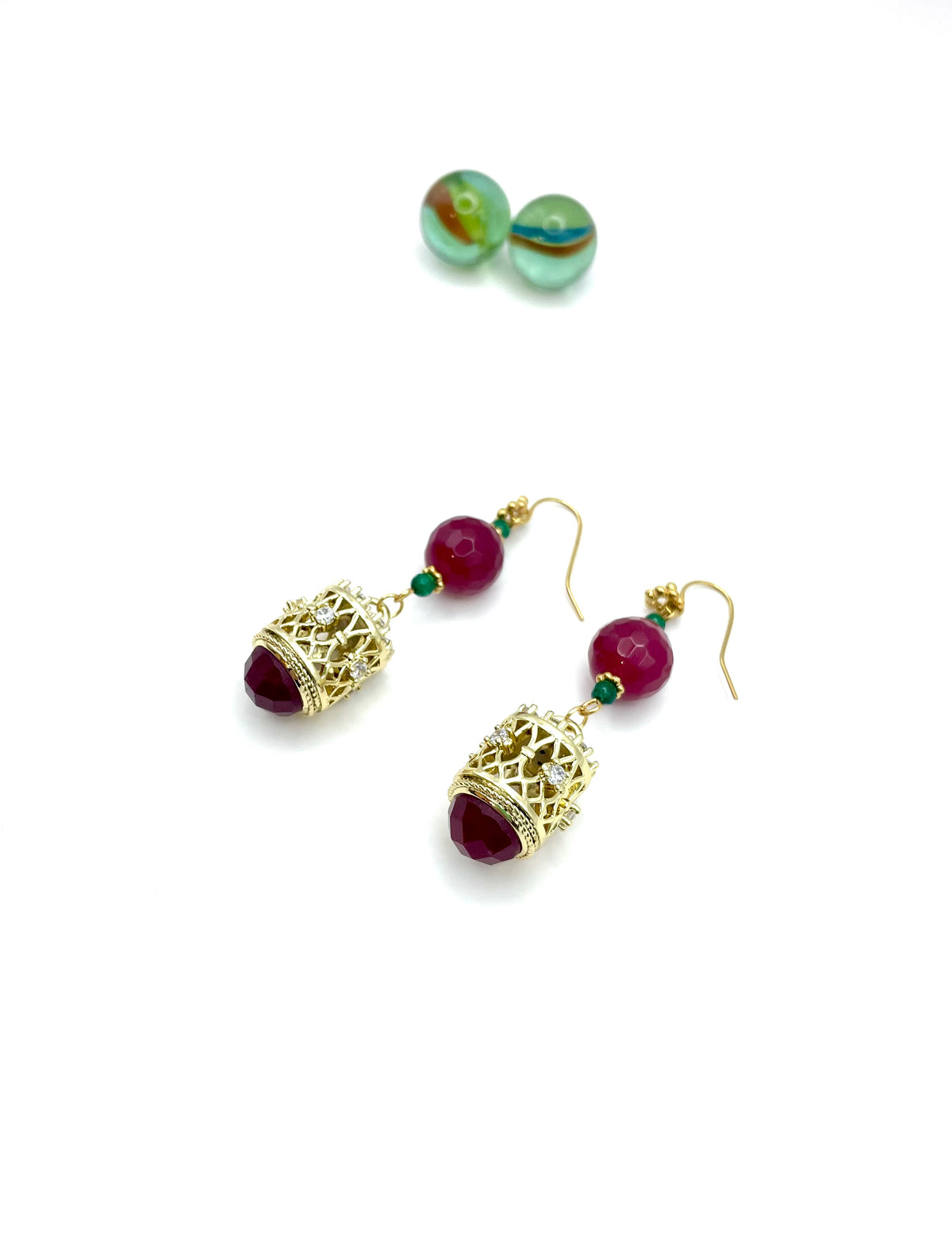 RUBY AGATE GEMSTONES DANGLE EARRINGS