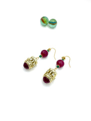 RUBY AGATE GEMSTONES DANGLE EARRINGS
