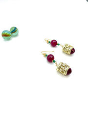 RUBY AGATE GEMSTONES DANGLE EARRINGS