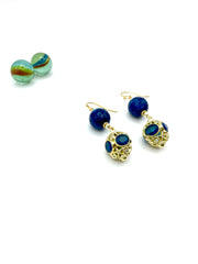 BLUE AGATE & SAPPHIRE CRYSTALS DANGLE EARRINGS