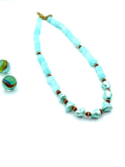 AQUA SHELL PEARL & JADE GEMSTONE NECKLACE