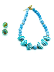 LIGHT BLUE AGATE & MURANO ''SHELLS'' NECKLACE