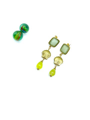 green aventurine,jade & steel shell dangles